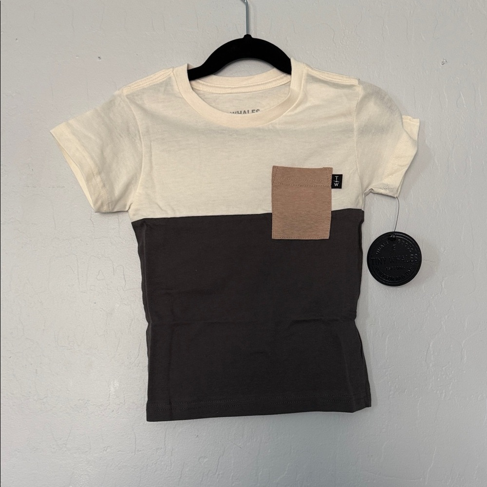 Tiny Whales Color Block Tee w/ tan Pocket